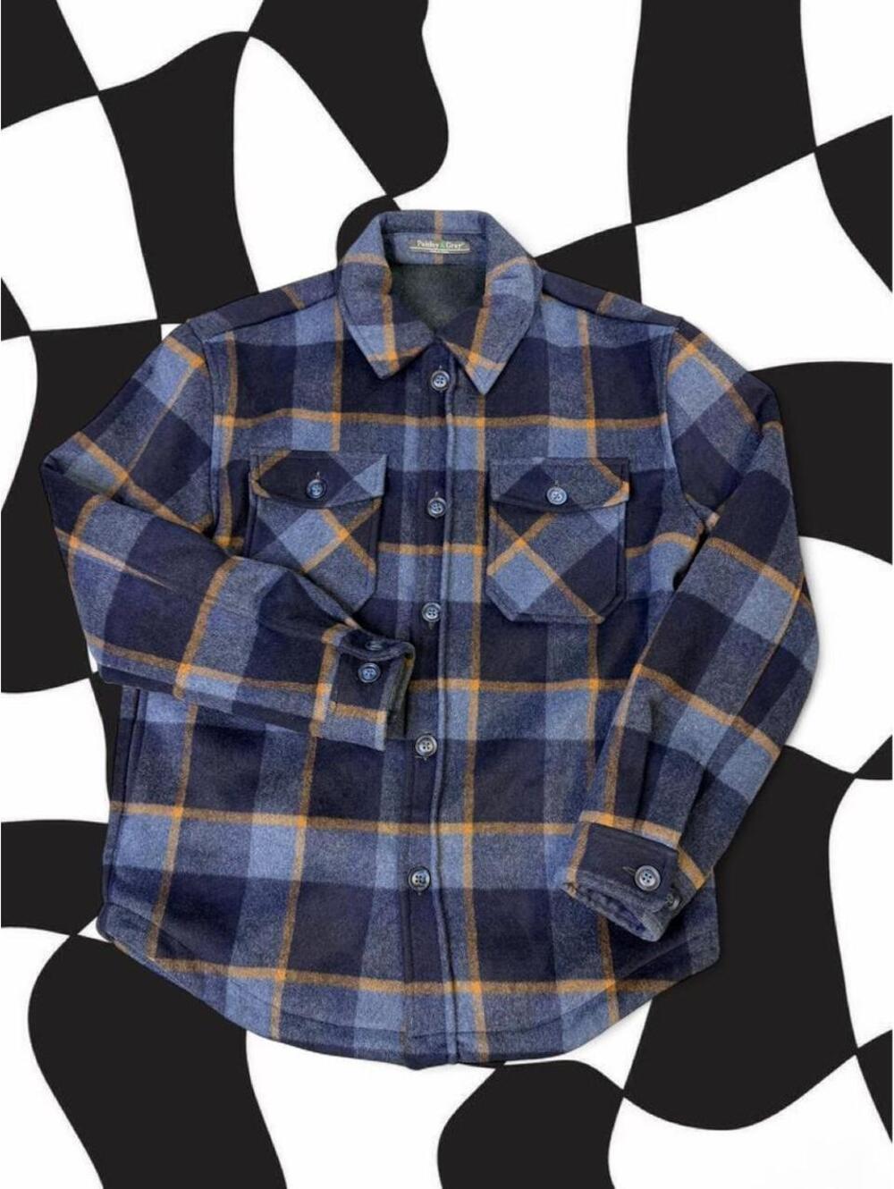 Paisley & Gray Blue, Black & Orange Plaid Flannel Shirt